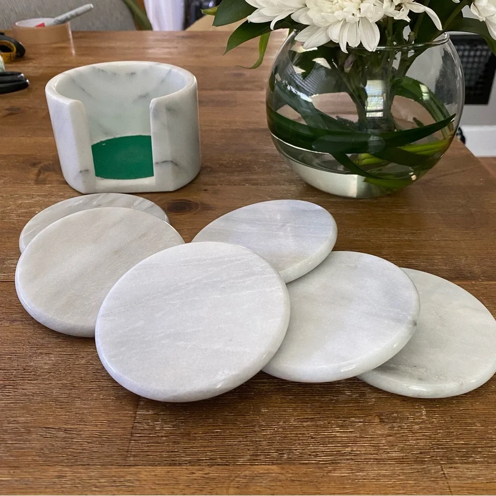 Vtg cooks kitchen contemporary white gray marble 6 pack coaster set kitchen home